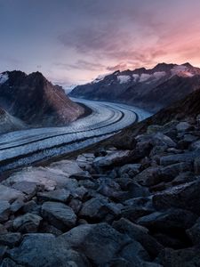 Preview wallpaper road, turn, stones