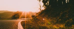 Preview wallpaper road, turn, sunset, sunlight, nature