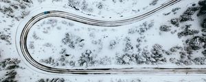 Preview wallpaper road, turn, top view, snow, winter