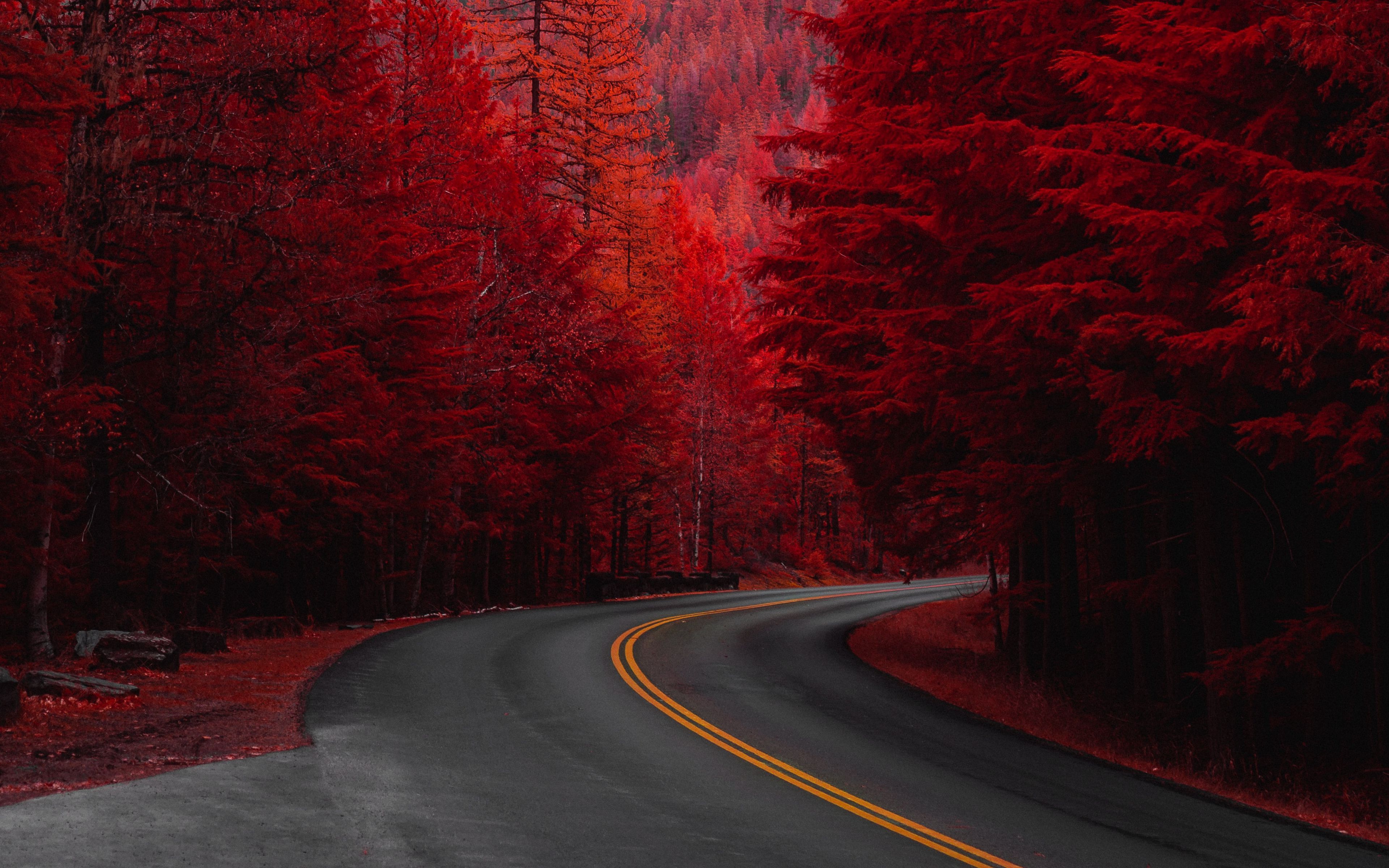 Download Wallpaper 3840x2400 Road Turn Trees Red Mountain Landscape 4k Ultra Hd 16 10 Hd Background