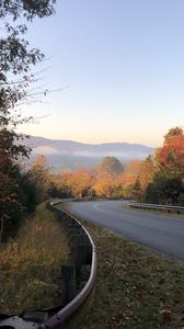 Preview wallpaper road, turn, trees, autumn, landscape