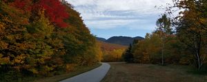 Preview wallpaper road, turn, trees, landscape, autumn