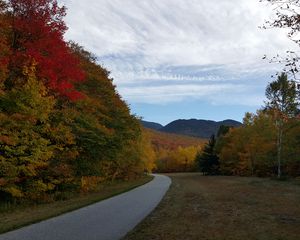Preview wallpaper road, turn, trees, landscape, autumn