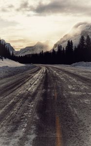 Preview wallpaper road, turn, trees, mountains, nature