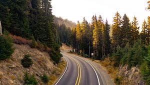 Preview wallpaper road, turn, trees, nature, landscape