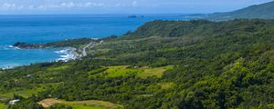 Preview wallpaper road, turn, trees, sea, nature