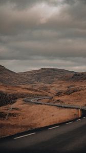 Preview wallpaper road, turn, winding, hills, landscape