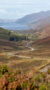 Preview wallpaper road, valley, forest, mountains, sea, nature