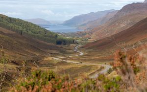 Preview wallpaper road, valley, forest, mountains, sea, nature