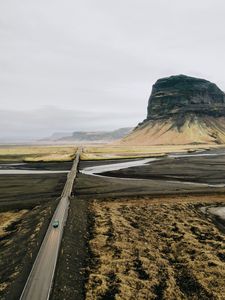 Preview wallpaper road, valley, mountains, aerial  view, landscape