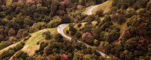 Preview wallpaper road, view from above, hills, trees