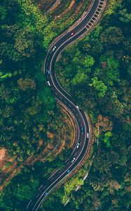 Preview wallpaper road, view from above, trees, winding road, batang kali, malaysia