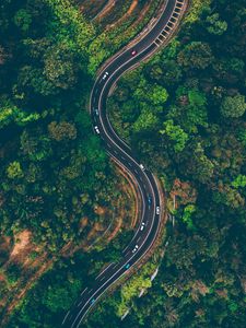 Preview wallpaper road, view from above, trees, winding road, batang kali, malaysia