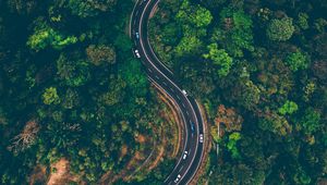 Preview wallpaper road, view from above, trees, winding road, batang kali, malaysia