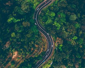 Preview wallpaper road, view from above, trees, winding road, batang kali, malaysia
