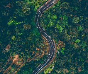 Preview wallpaper road, view from above, trees, winding road, batang kali, malaysia