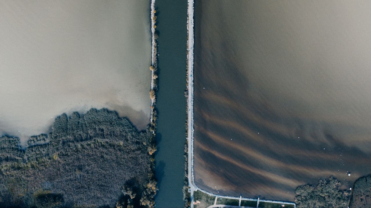 Wallpaper road, water, aerial view