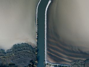 Preview wallpaper road, water, aerial view