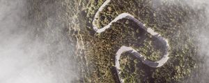 Preview wallpaper road, winding, aerial view, mountains, forest, clouds