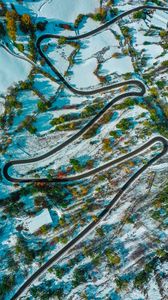 Preview wallpaper road, winding, aerial view, snowy, landform