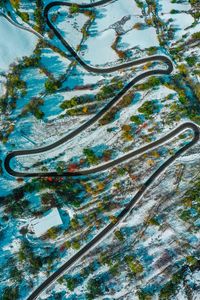 Preview wallpaper road, winding, aerial view, snowy, landform