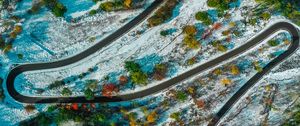 Preview wallpaper road, winding, aerial view, snowy, landform