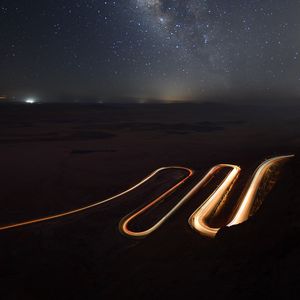 Preview wallpaper road, winding, aerial view, night, dark