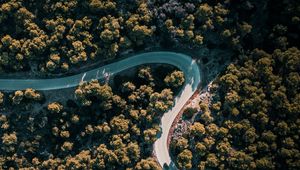 Preview wallpaper road, winding, aerial view, trees, nature