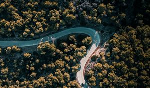 Preview wallpaper road, winding, aerial view, trees, nature