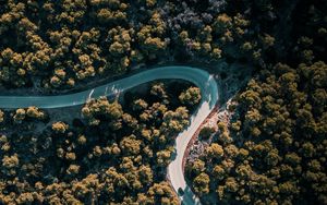 Preview wallpaper road, winding, aerial view, trees, nature