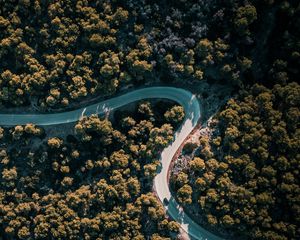 Preview wallpaper road, winding, aerial view, trees, nature