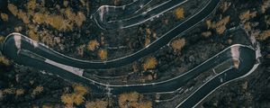 Preview wallpaper road, winding, aerial view, forest, trees, marking