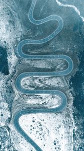 Preview wallpaper road, winding, aerial view, snow, snowy