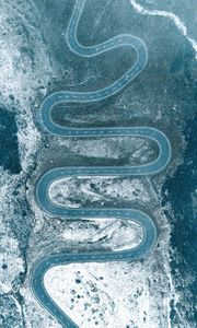 Preview wallpaper road, winding, aerial view, snow, snowy