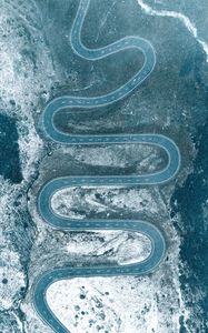 Preview wallpaper road, winding, aerial view, snow, snowy