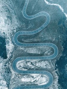 Preview wallpaper road, winding, aerial view, snow, snowy