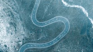 Preview wallpaper road, winding, aerial view, snow, snowy