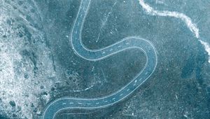 Preview wallpaper road, winding, aerial view, snow, snowy