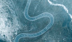 Preview wallpaper road, winding, aerial view, snow, snowy