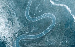 Preview wallpaper road, winding, aerial view, snow, snowy