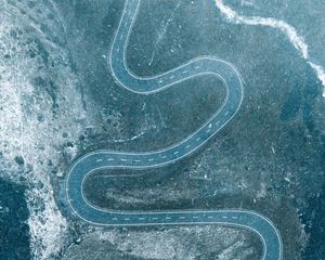 Preview wallpaper road, winding, aerial view, snow, snowy