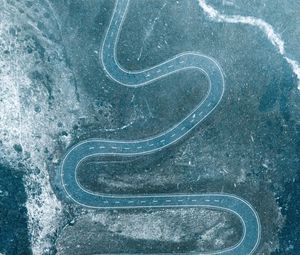 Preview wallpaper road, winding, aerial view, snow, snowy