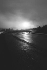 Preview wallpaper road, winding, bw, fog