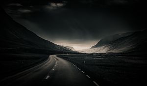 Preview wallpaper road, winding, distance, bw