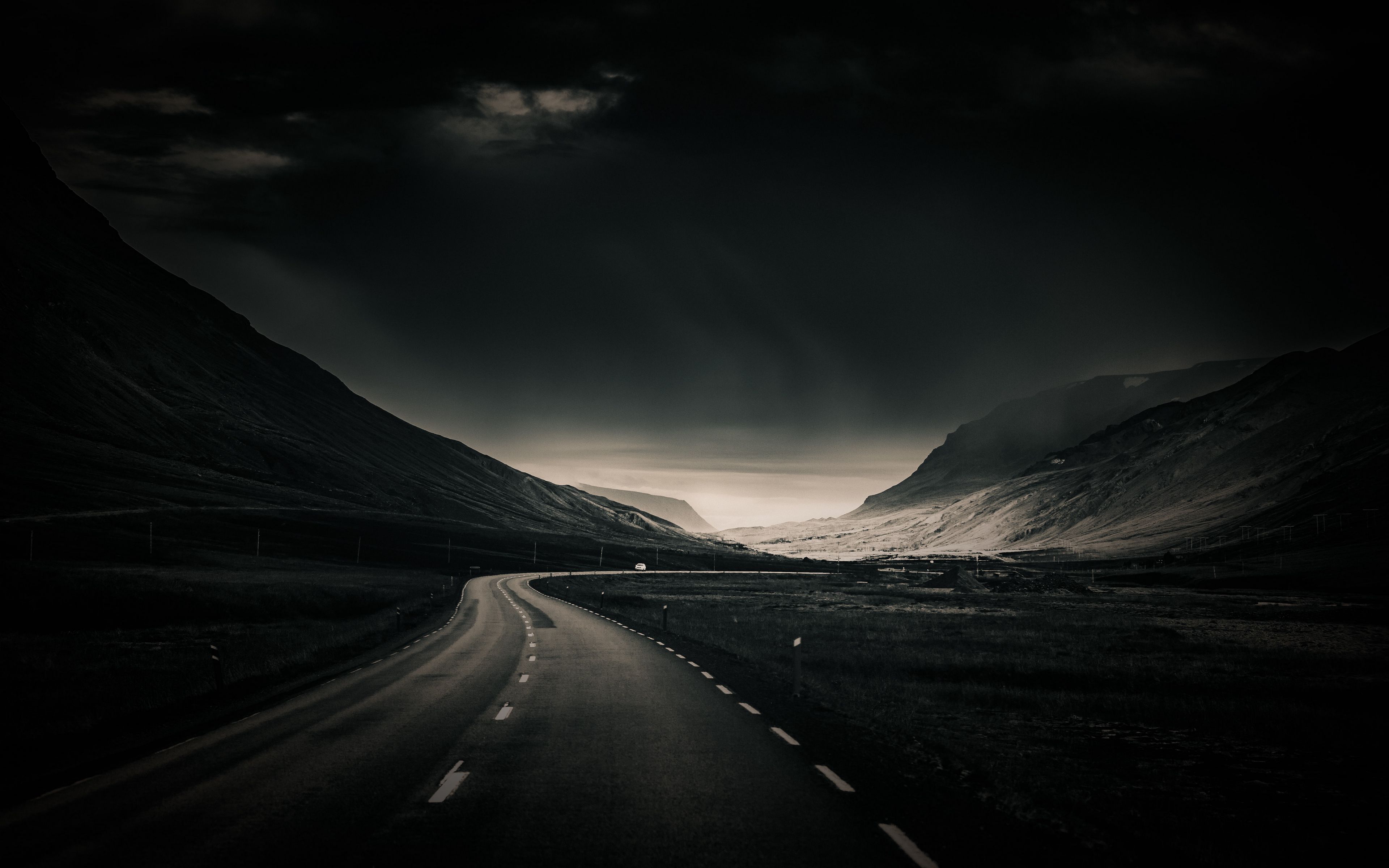 Download wallpaper 3840x2400 road, winding, distance, bw 4k ultra hd 16 ...