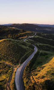 Preview wallpaper road, winding, hills, trees