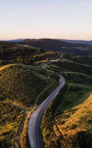 Preview wallpaper road, winding, hills, trees