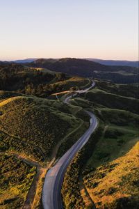 Preview wallpaper road, winding, hills, trees