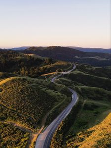 Preview wallpaper road, winding, hills, trees