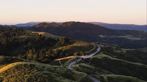 Preview wallpaper road, winding, hills, trees